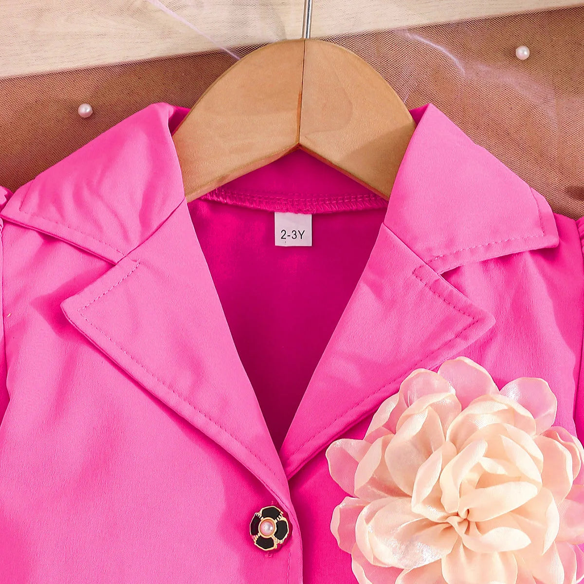 Showlu Fashion Girl's blazer dress with long sleeves and floral design, perfect for elegant parties and special occasions.