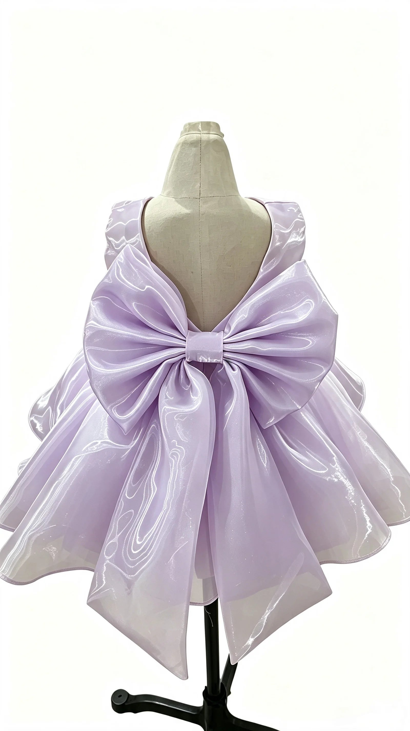 Baby Girl Satin Flower Girl Dress Low Back Thin Straps Bow Luxury Princess Gown Toddler 1st Birthday Baptism Wedding Party Dress