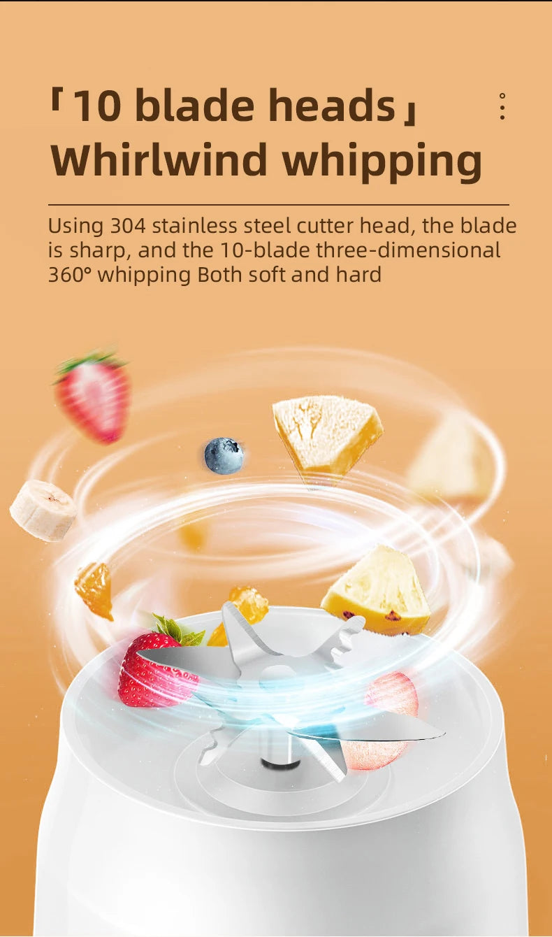 Portable USB blender by Showlu Smart General, 500ML capacity, featuring a sleek design and blending blades inside a compact container.