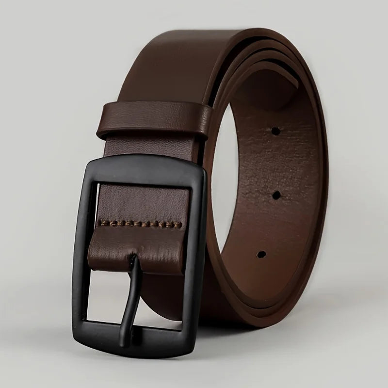 Luxury men's PU leather belt with metal pin buckle, high-quality designer waist strap for jeans, plus size, Showlu Fashion.