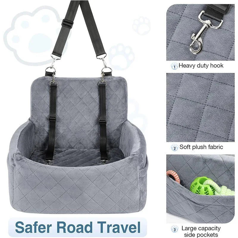Showlu Fashion Store pet car seat kennel with washable mat, anti-slip base, suitable for puppies and cats, for front or rear car safety.