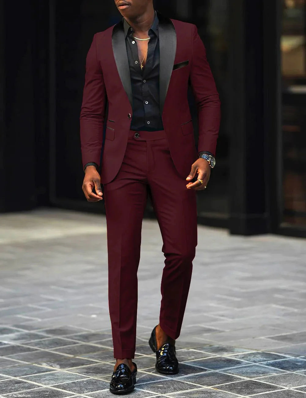 Naupang men's slim fit 2-piece business suit with single button side slit, stylish formal wear by SHOWLU FASHION STORE.