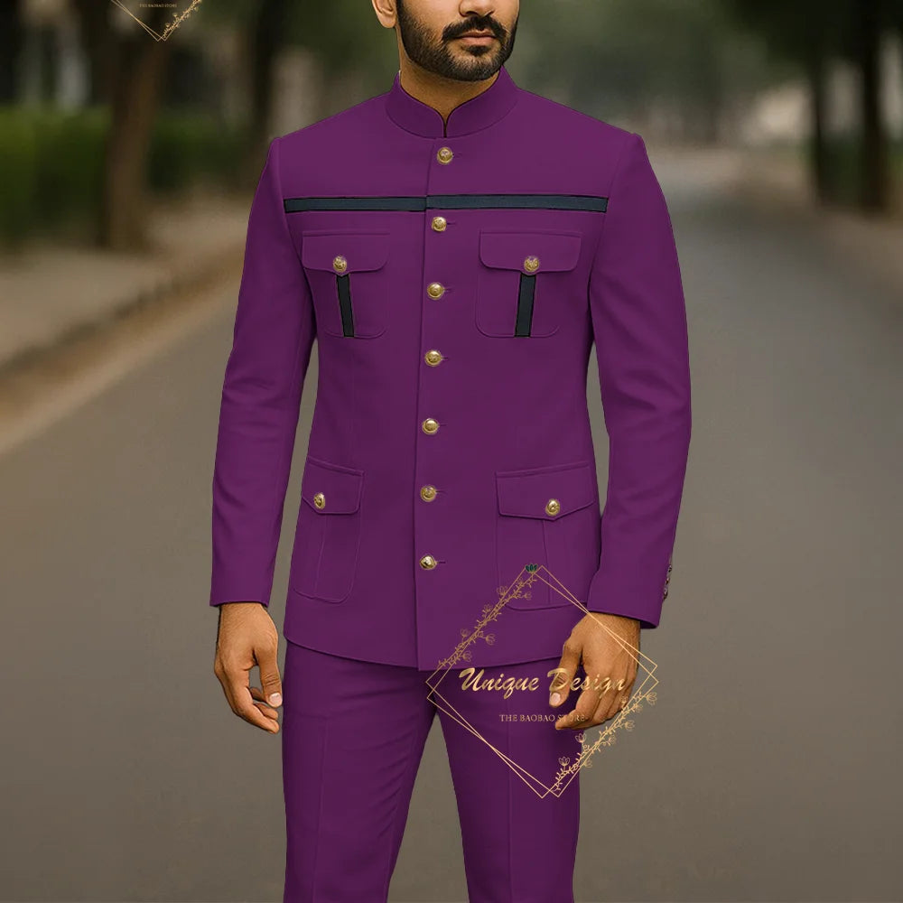 Ivory formal safari suit for men, custom made Indian wedding groom 2-piece set with jacket and pants, slim fit party dress.