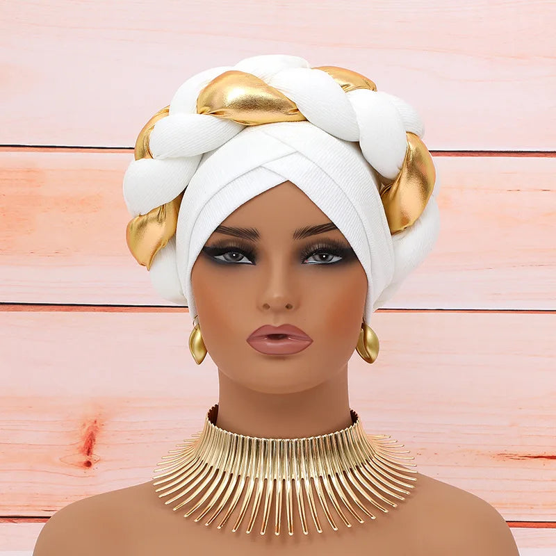 Big Braid Women's Turban Cap Elastic African Head Wraps Bonnet Lady Party Headpiece