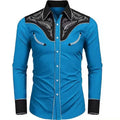 Men's tribal ethnic casual shirt with long sleeves, button lapel, soft fabric, and comfortable fit for outdoor and party wear.