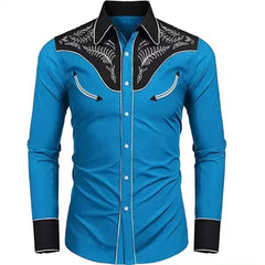Men's tribal ethnic casual shirt with long sleeves, button lapel, soft fabric, and comfortable fit for outdoor and party wear.
