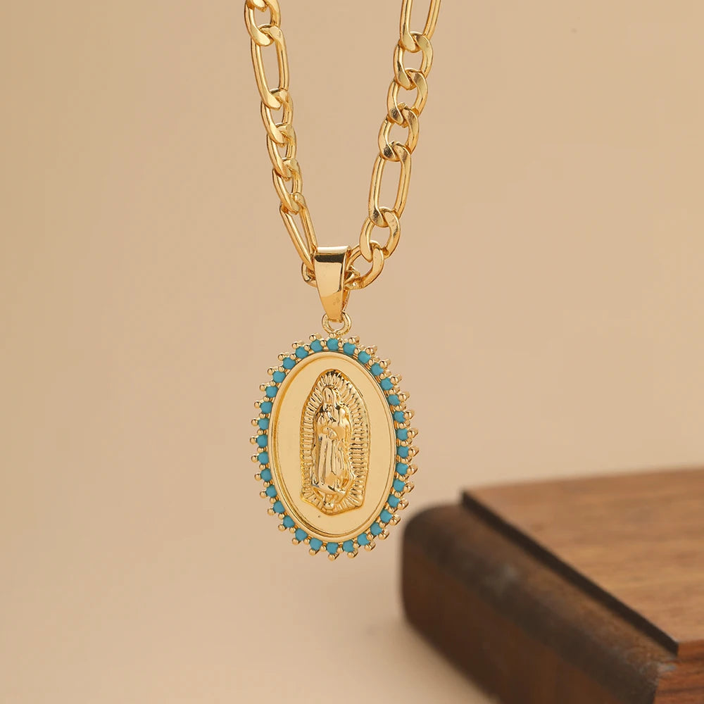 Colorful zircon necklace by Showlu Fashion Store featuring a personalized, fashionable, light, luxurious Madonna pendant design.