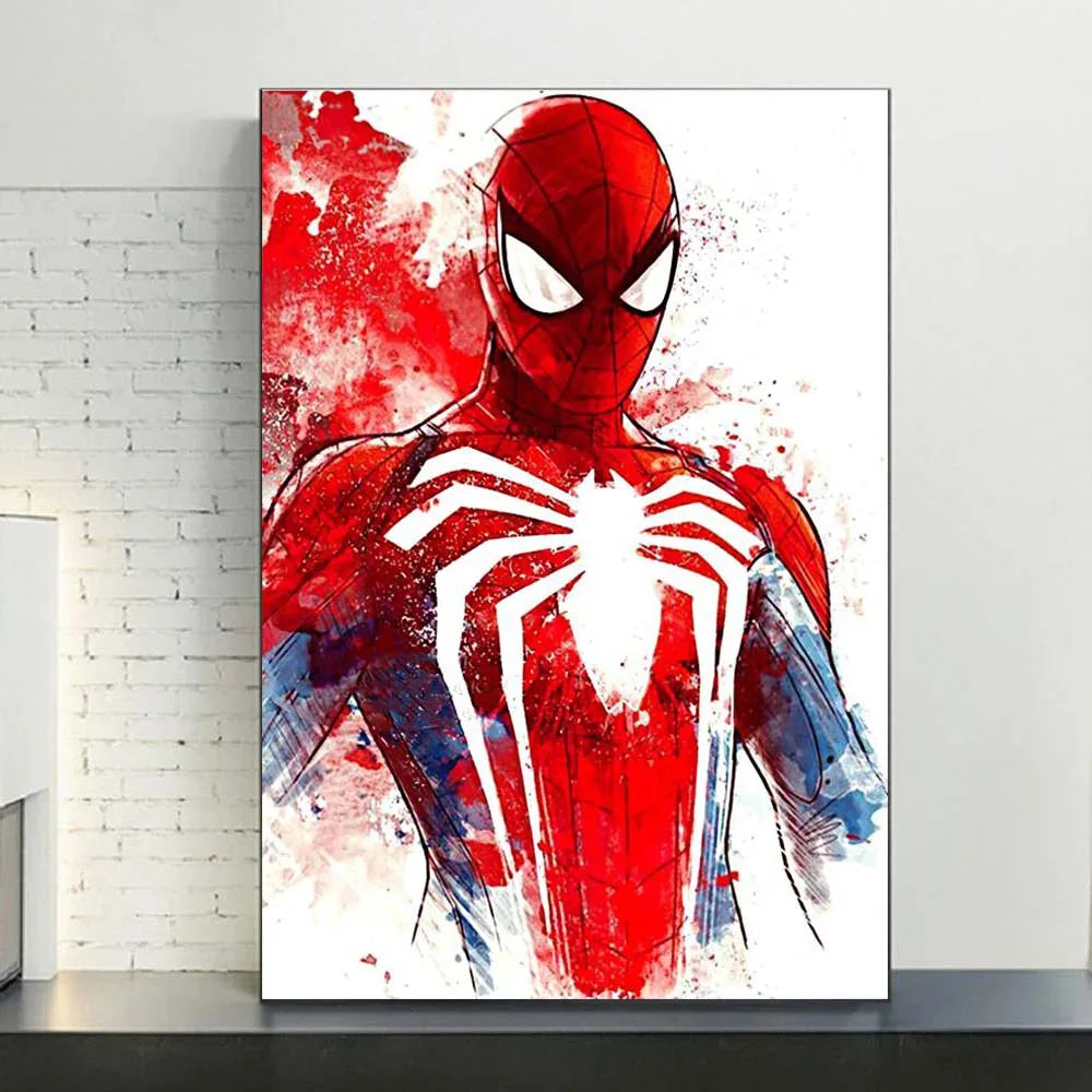 Marvel Spider-Man watercolor canvas wall art poster by MINISO, unframed, featuring vibrant Spider-Man artwork for room decor.