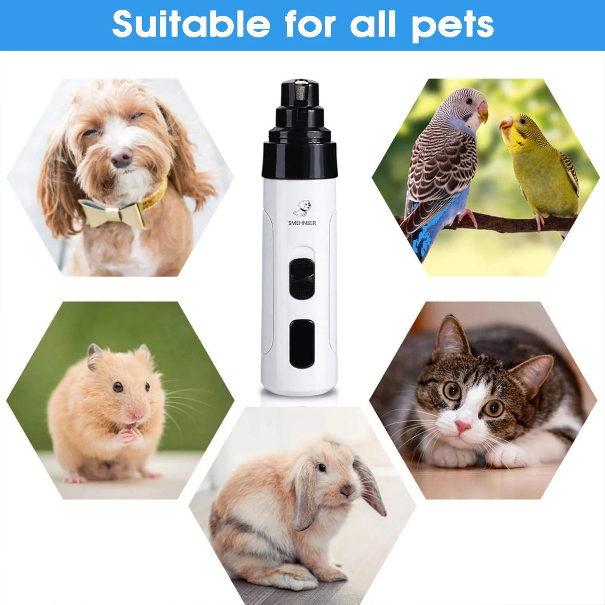 Rechargeable Showlu Fashion Store dog nail grinder with USB charging, electric pet nail trimmer for cats and dogs grooming.
