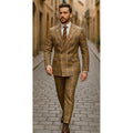 Showlu Men's 2-Piece Slim Fit Suit with double-breasted peak lapel, formal style, in black fabric, tailored for a sharp look.