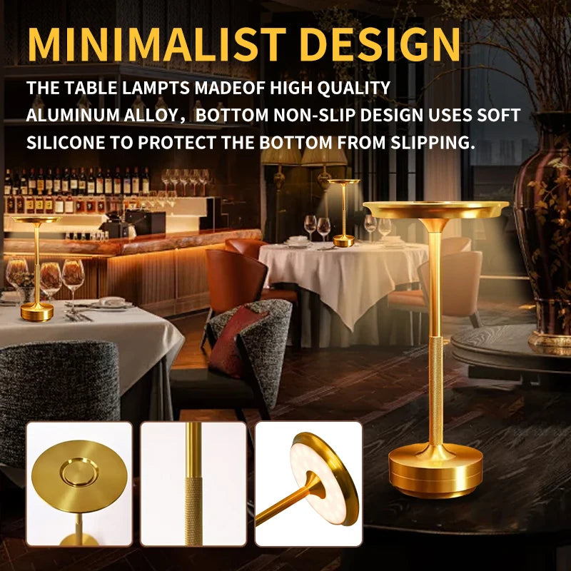 Showlu Smart Touch Control LED rechargeable table lamp with dimmable brightness and USB charging port, modern black design.