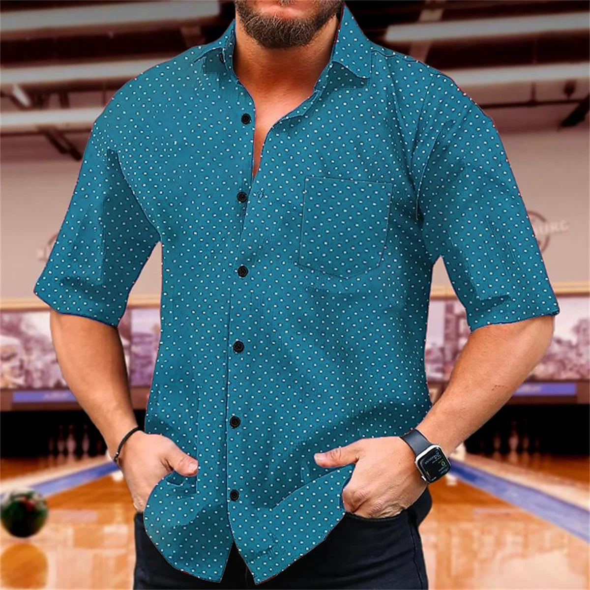 Polka Dot Summer Printed Shirt Men's Short Sleeve Comfortable Collar Button Shirt Hawaii Party Casual Men's Top