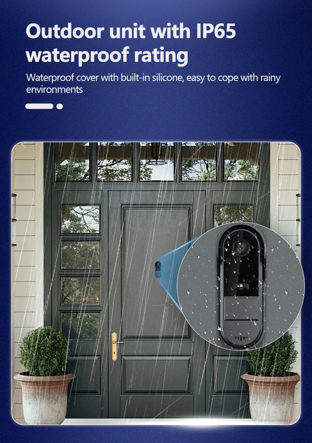 Smart WiFi video doorbell by Showlu Smart General with two-way intercom and IP65 weatherproof design, mounted outside a home.