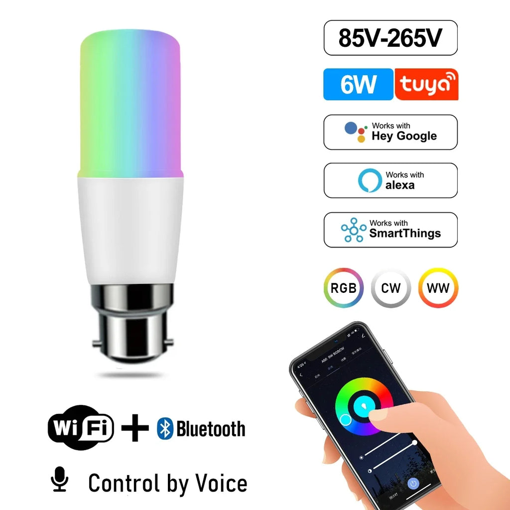Showlu Smart General WiFi adjustable color LED spotlight bulb emitting multicolor light, designed for smart home lighting.