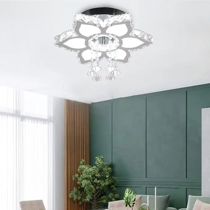Modern FRIXCHUR LED Crystal Chandelier by Showlu Fashion Store, flush mount ceiling light with sparkling crystal accents.