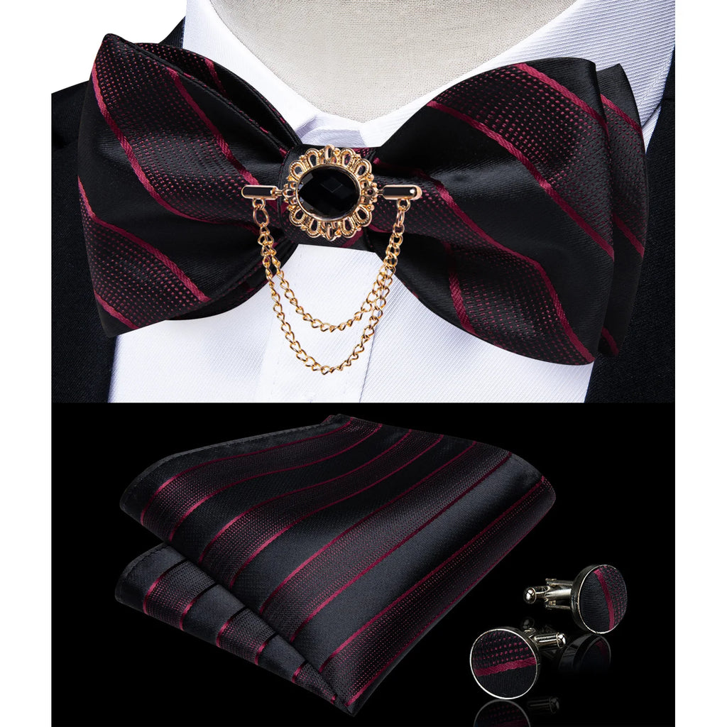 Pink solid bow tie set for men with pocket square and cufflinks, suitable for wedding or formal occasions by Showlu Fashion Store