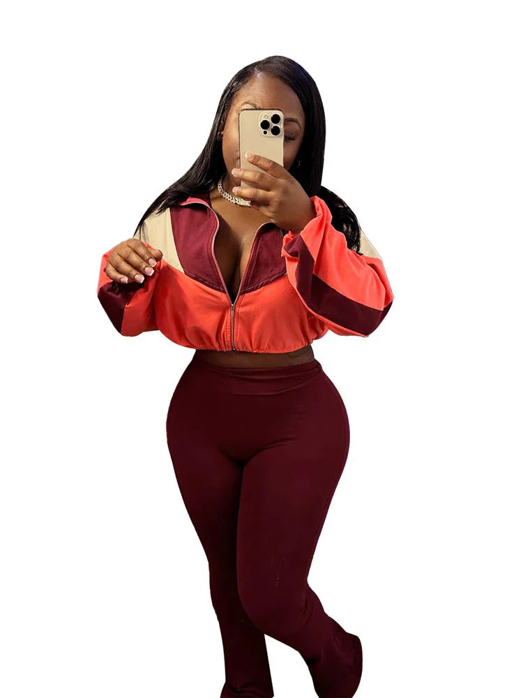 JENYAGE Women's 2-piece slim fit flare yoga pants and cropped sweatshirt tracksuit, shown in black with stylish design.