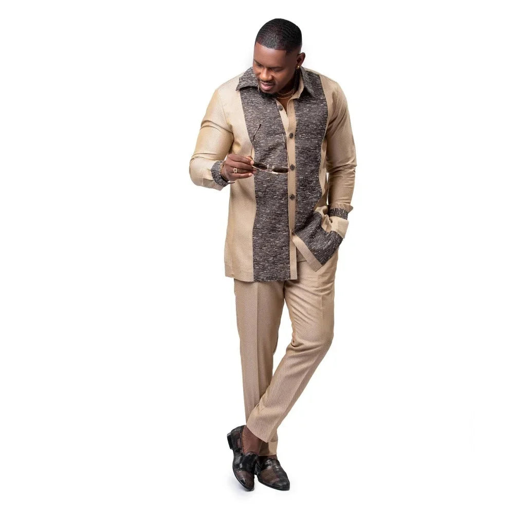 SHOWLU FASHION men's striped two-piece suit, formal cotton blend set featuring a tailored jacket and matching trousers.