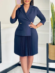 2025 autumn new fashion light mature temperament high quality suit collar A-line skirt solid color pleated dress