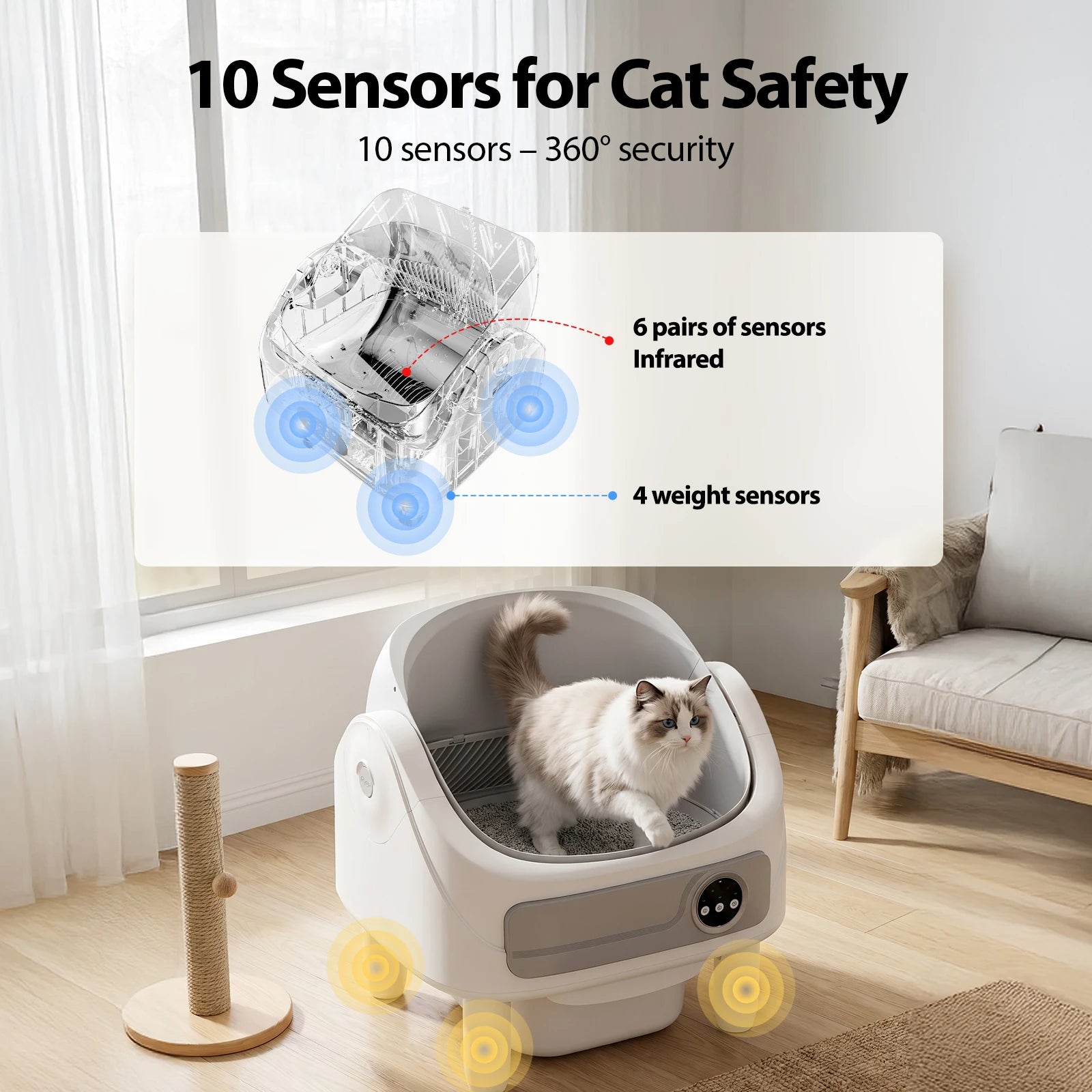 Patbrela Self-Cleaning Cat Litter Box,  Automatic Litter Box with Bio-Radar & 10 Safety Sensors for Anti-Pinch,Open Top Large Robot Litter Box with App Control & Odor-Removing System