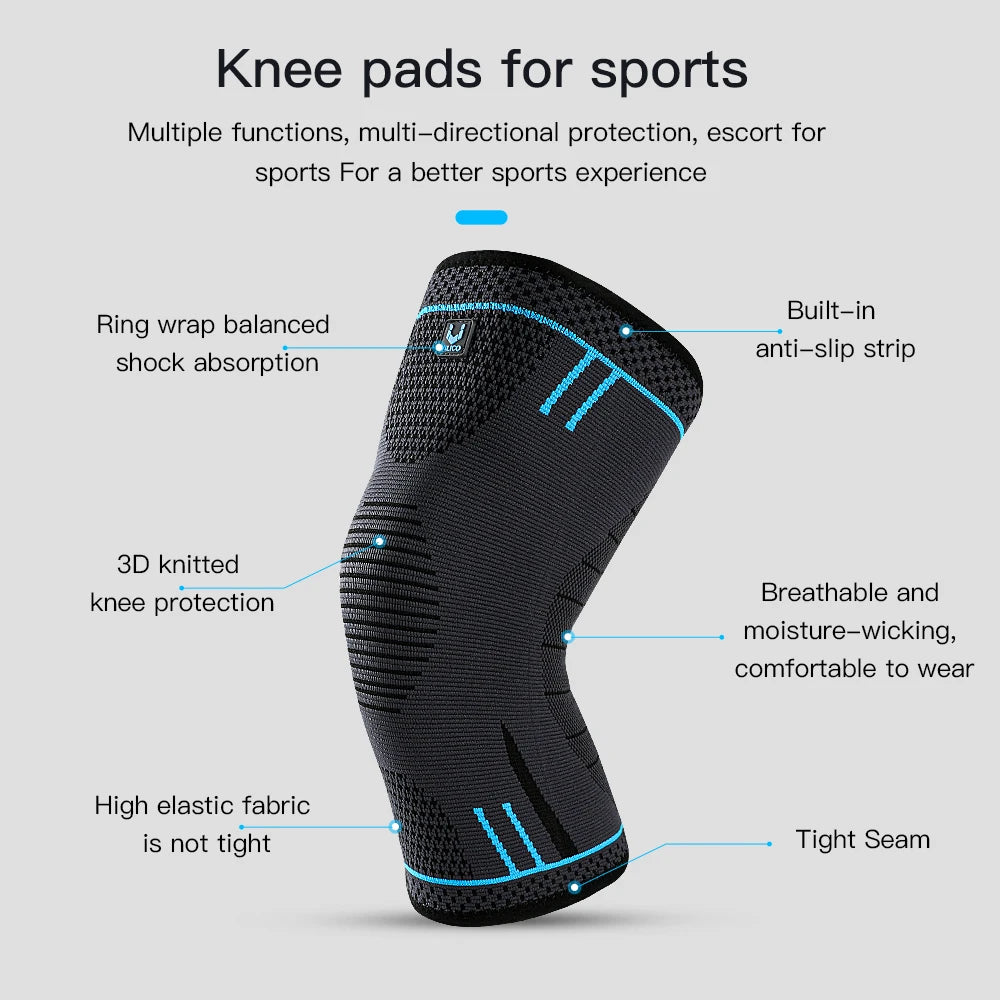Showlu Fashion compression knee support sleeve with elastic knee pads and brace for sports like basketball, volleyball, and running.