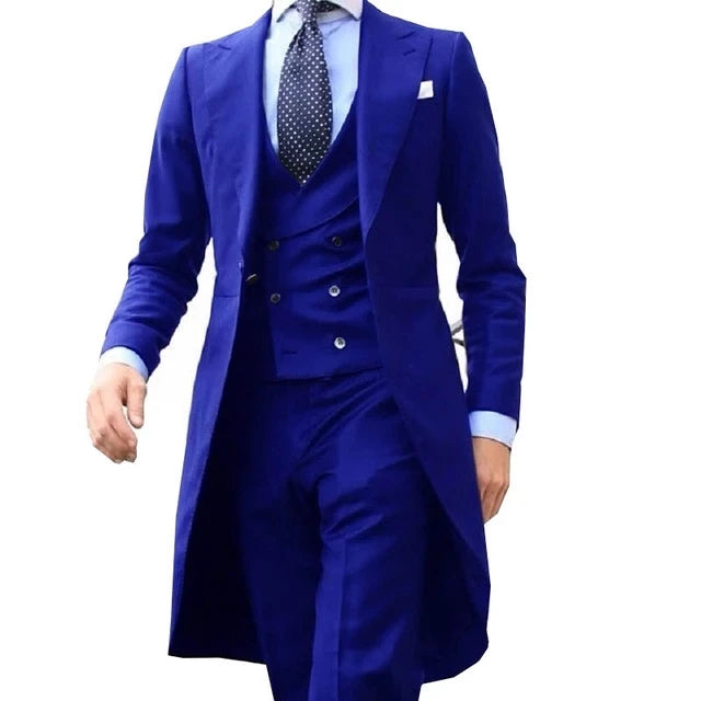White and brown tailored men's formal suit with blazer, vest, and pants, ideal for weddings, proms, or business events.