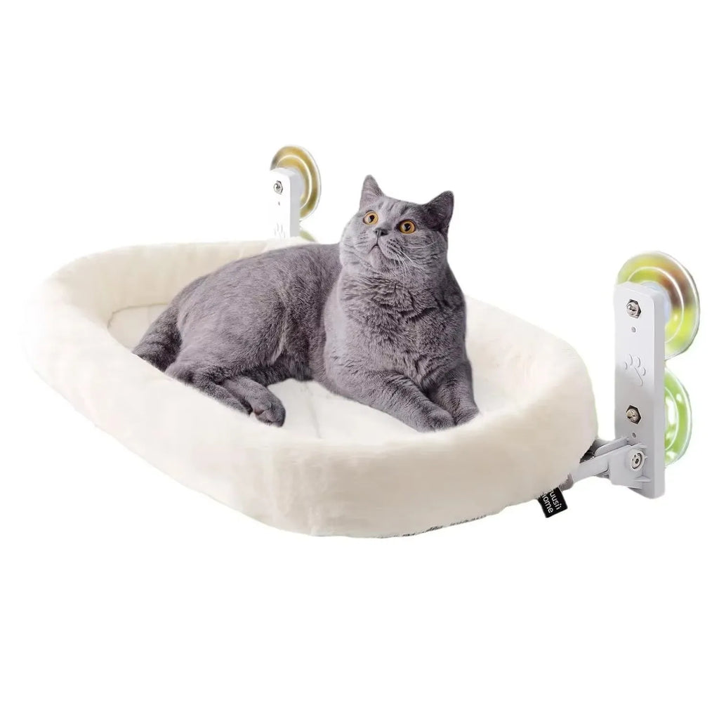 Showlu Plush Cat Window Hammock with suction cups, sunbathing hanging bed for cats, soft plush material, secure window mount