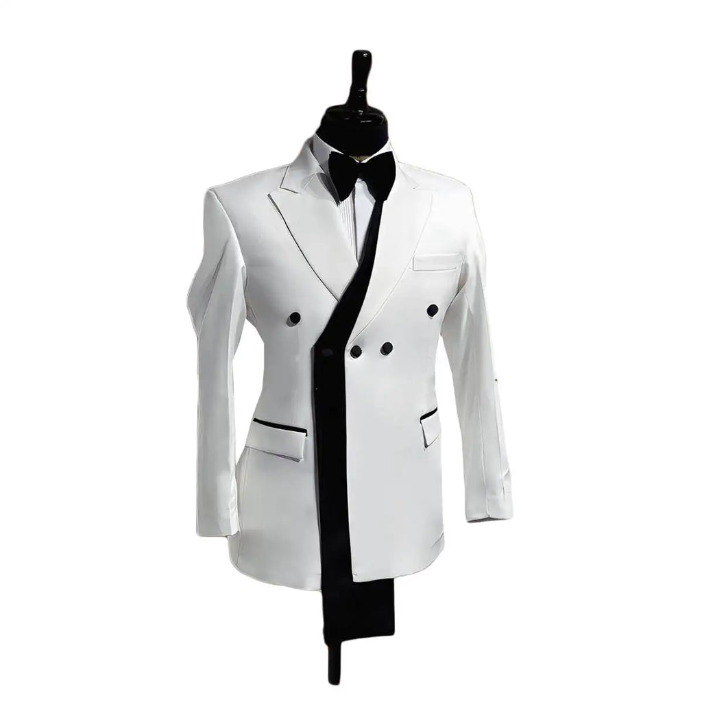 Men's wedding suit jacket with peaked lapel, double-breasted tuxedo blazer, custom-made business coat by Showlu Fashion.