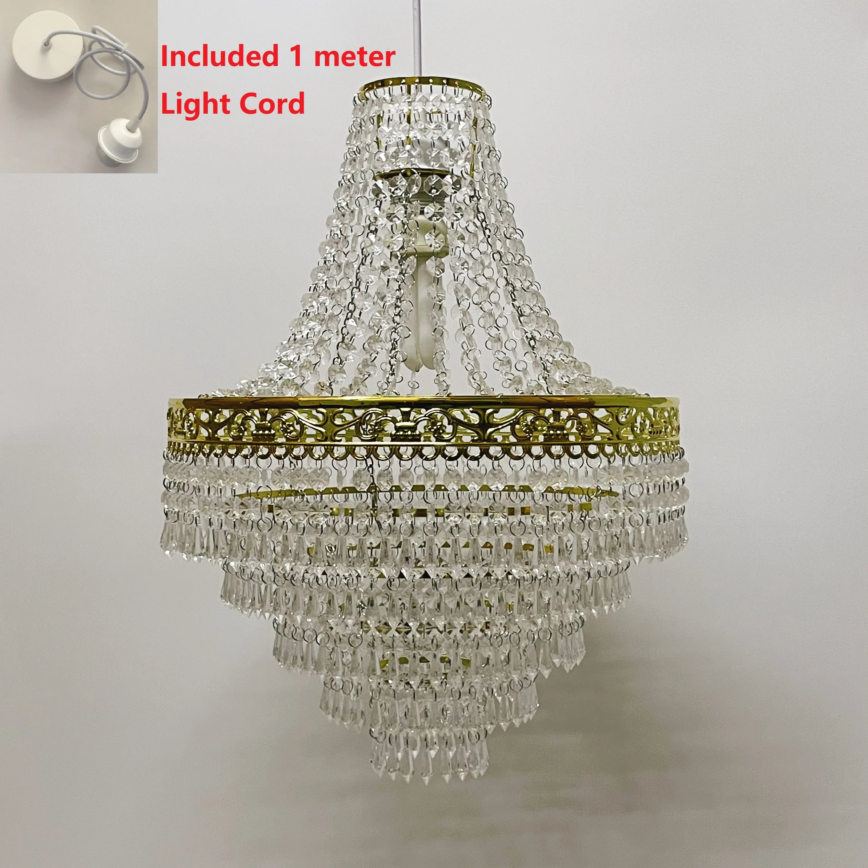 Showlu Blenheim 47cm acrylic chandelier shade with modern pendant droplets, showcasing clear, stylish lighting design.