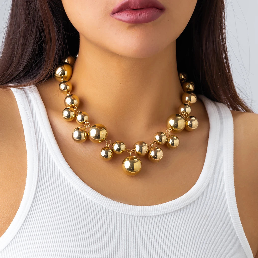 Exaggerated acrylic CCB big ball bead chain necklace for women, vintage chunky steampunk jewelry with a bold clavicle chain design