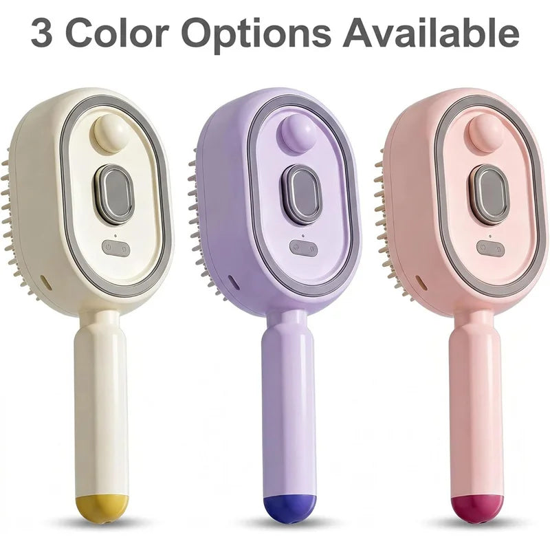 Rechargeable 3-in-1 scalp steam massage comb by Showlu Smart General showing the device with steam vents and ergonomic handle.