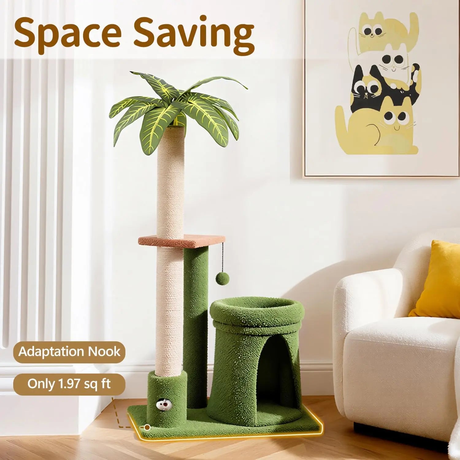 Showlu Fashion 41-inch cat tree tower with scratching post and cozy bed, featuring multiple platforms for climbing and lounging.