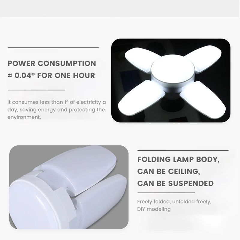 Showlu Smart foldable fan blade LED ceiling lamp with E27 socket and cold white light, featuring a modern design and adjustable fan blades.