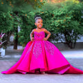 Fuchsia flower girl dress with beaded lace satin fabric, perfect for birthday parties, from SHOWLU FASHION STORE.