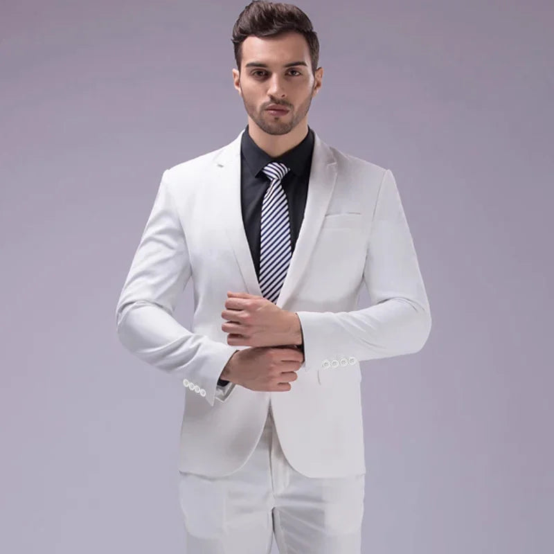 Solid color men's blazer and trousers set from Showlu Fashion, suitable for casual, office, or wedding occasions.