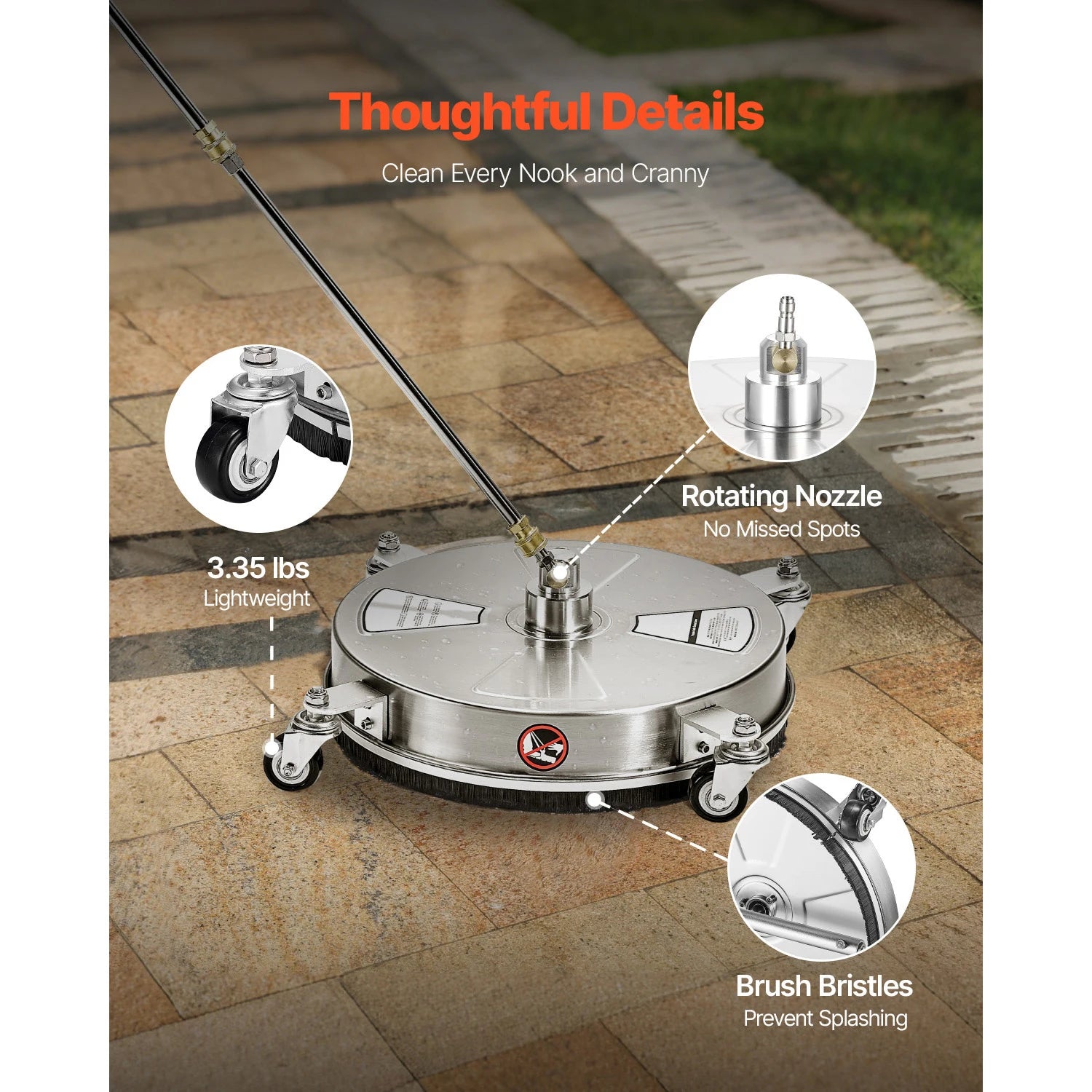 Showlu Smart General rotary surface cleaner attached to a power washer, featuring multiple rotating spray nozzles for cleaning large surfaces.