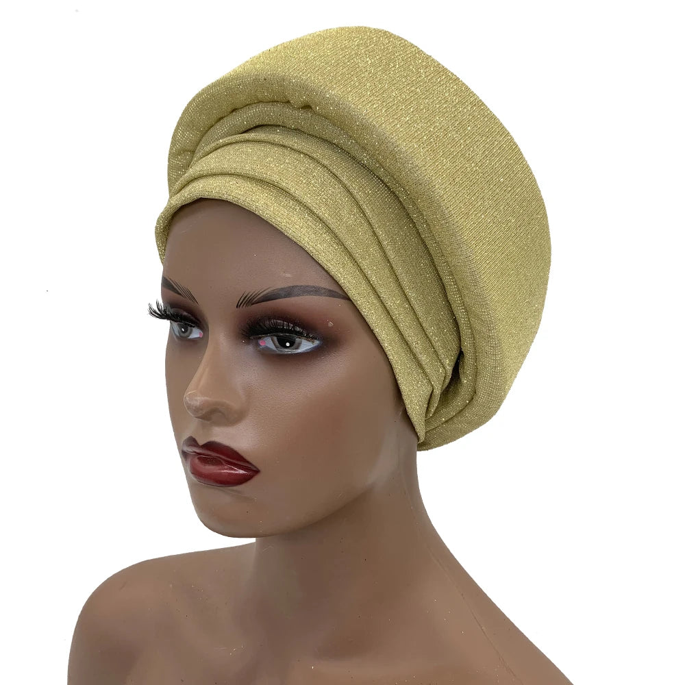 Glittering African Women's Turban Cap Muslim Female Head Wraps