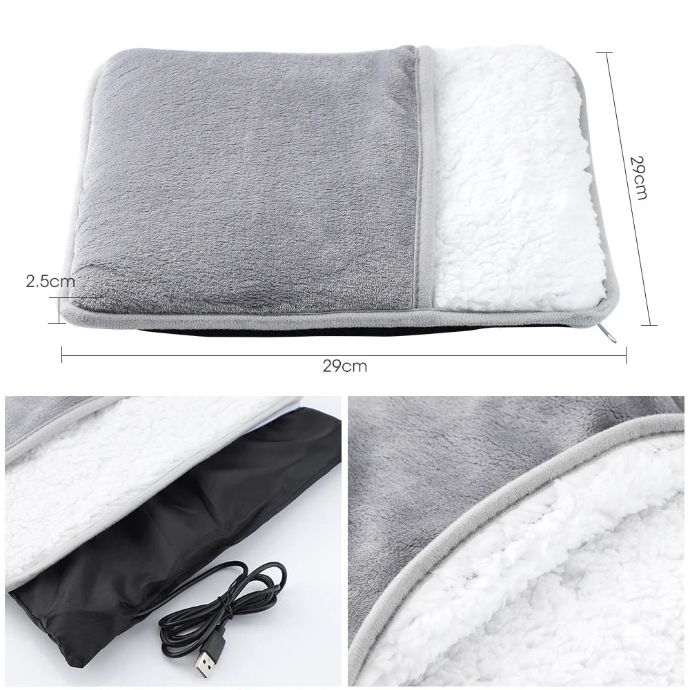 Showlu Smart USB heated plush foot warmer pad with soft, cozy fabric and adjustable temperature control for warm comfort.