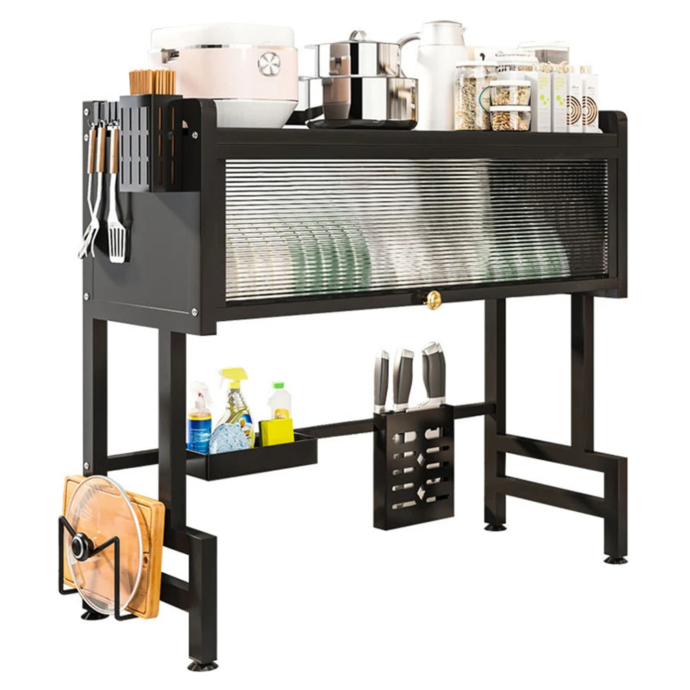 Multi Organizer Cabinet Steel Over The Sink Dish Drying Rack 3-Tier Utensil Cup Holder Large Over The Sink Dish Rack with Cover