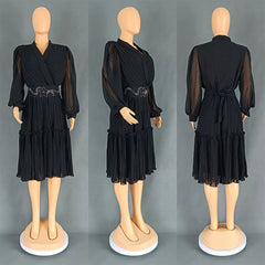 African Dresses For Women Summer Autumn Africa Clothing Long Sleeve Lace Sexy V-Neck Slim Dress Office Lady Party Lace Dress