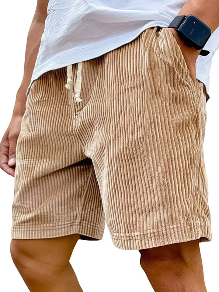 Men's retro corduroy casual shorts in solid color, featuring a comfortable fit and stylish design, perfect for everyday wear.