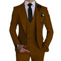 Men's black 3-piece slim fit suit with single-breasted tuxedo jacket, dress shirt, and matching trousers for formal occasions.
