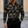 Showlu men's slim fit button-down shirt with linear stripe texture, featuring a modern tailored design in a close-up image.