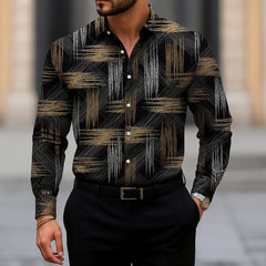 Men's Long Sleeve Shirt Casual Slim Fit Button Down Shirt Linear Stripe Texture Shirt for Men Fashion Top Blouse Male Tees