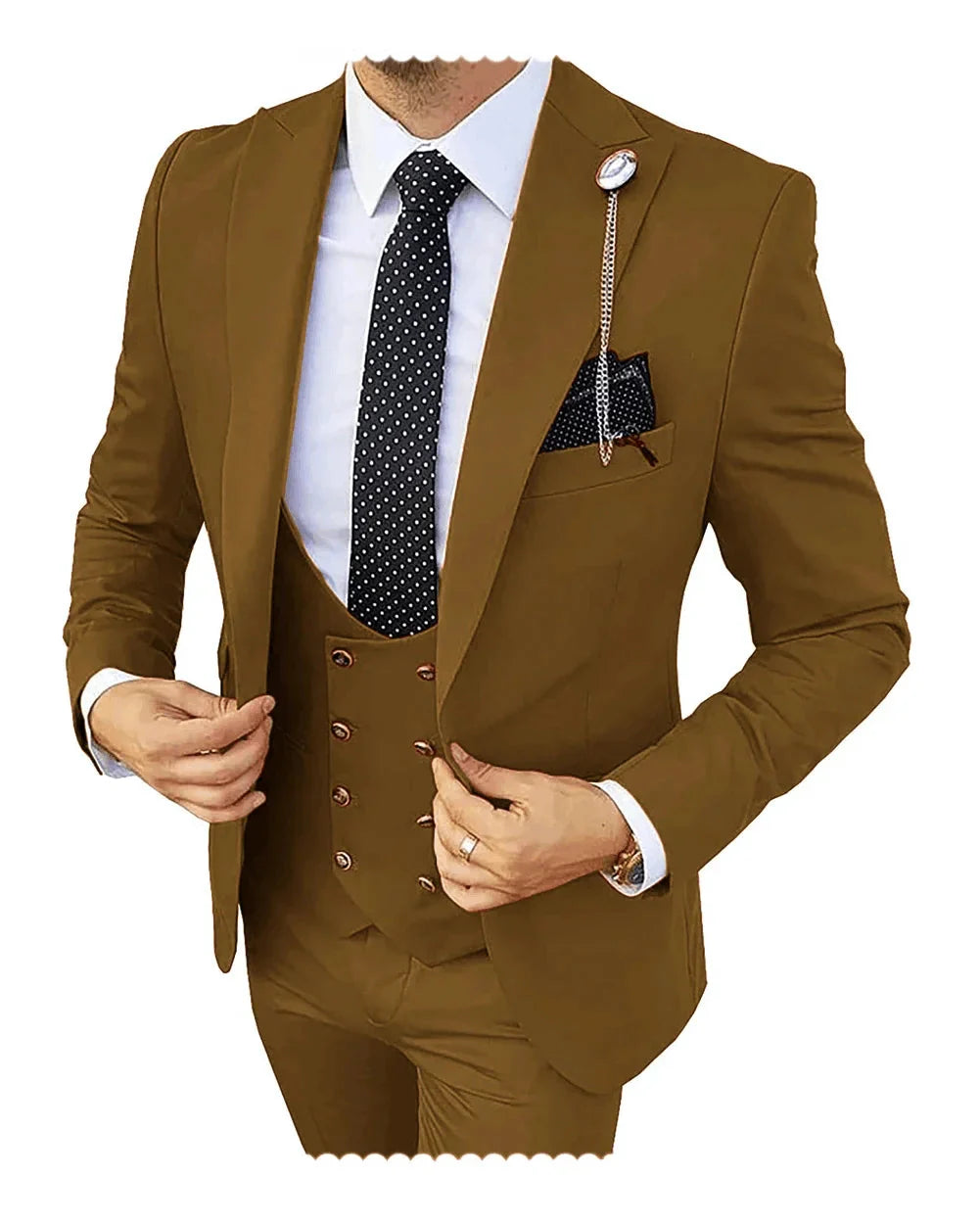 Kromoc men's 3-piece slim fit wedding suit with wool blend fabric, peak lapel tuxedo, tailored for formal occasions