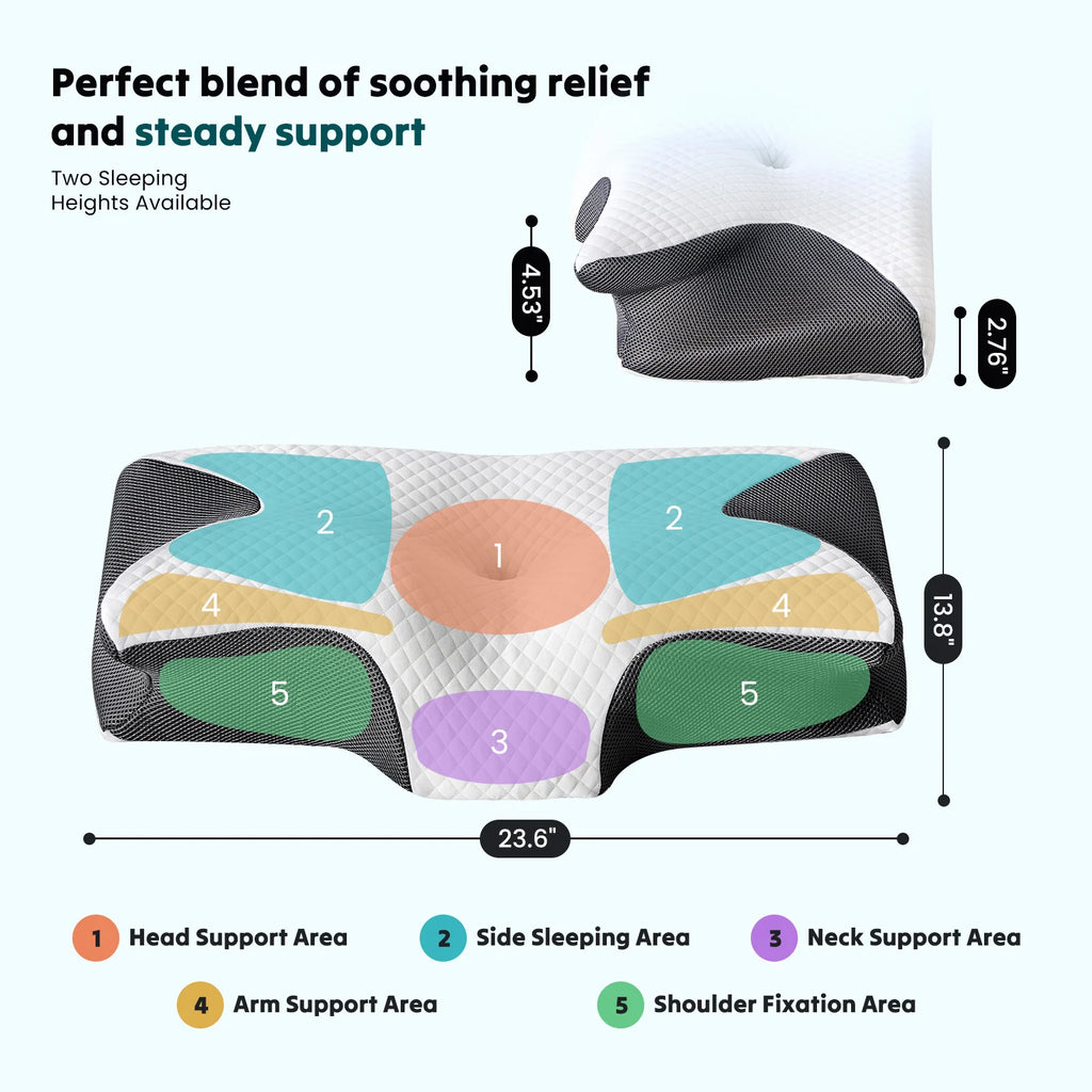 Showlu Fashion Store JHK ergonomic cervical neck pillow with memory foam contour and cooling cover for neck support and comfort.