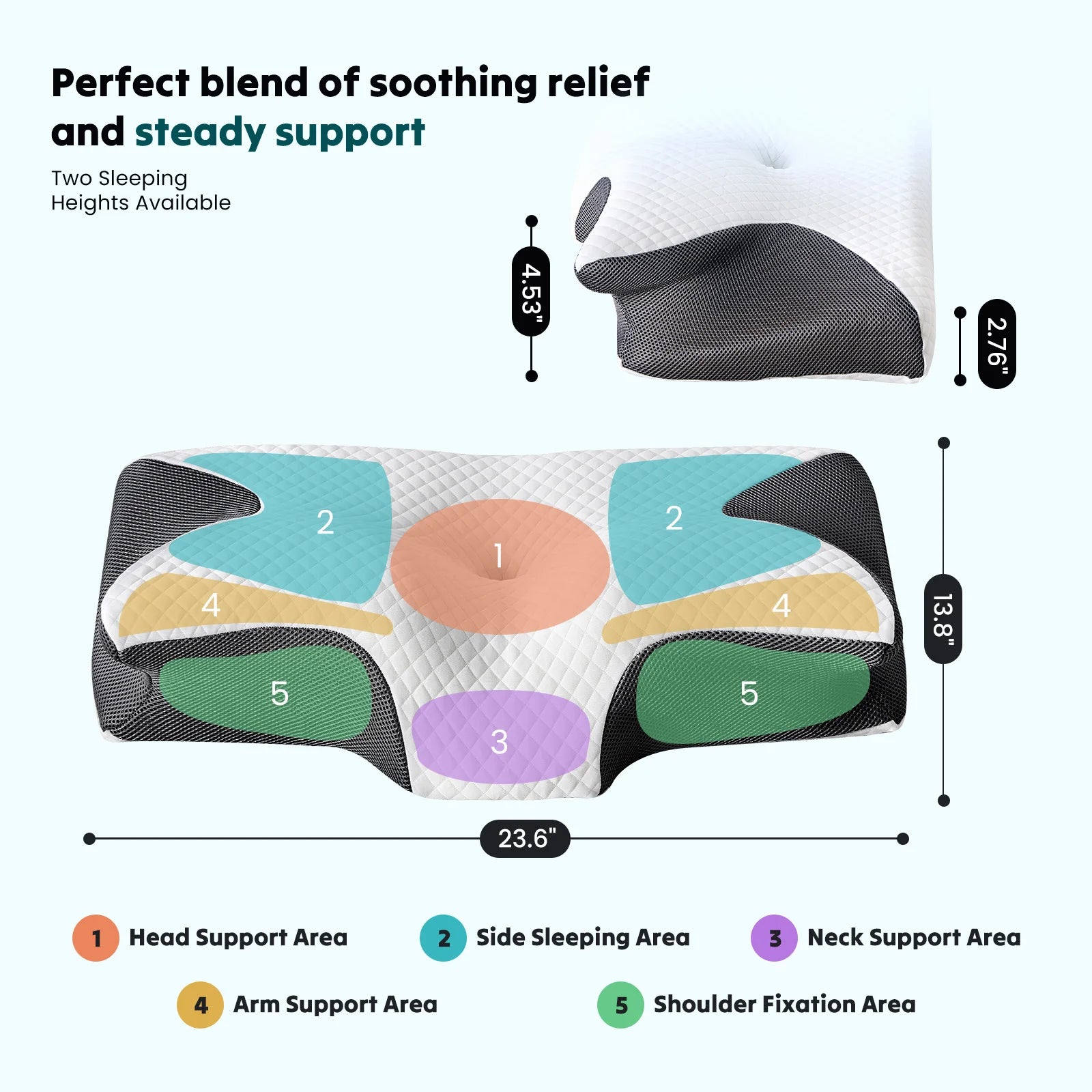Showlu Fashion Store JHK ergonomic cervical neck pillow with memory foam contour and cooling cover for neck support and comfort.