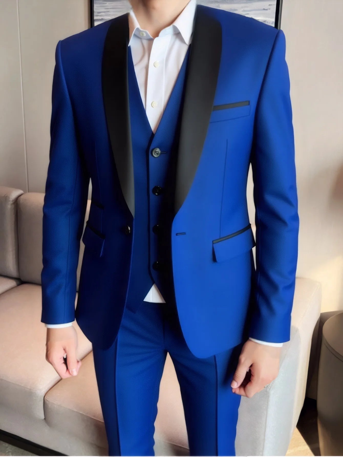 Men's stylish 3-piece suit set including jacket, vest, and trousers from Showlu Fashion, perfect for formal or wedding occasions.