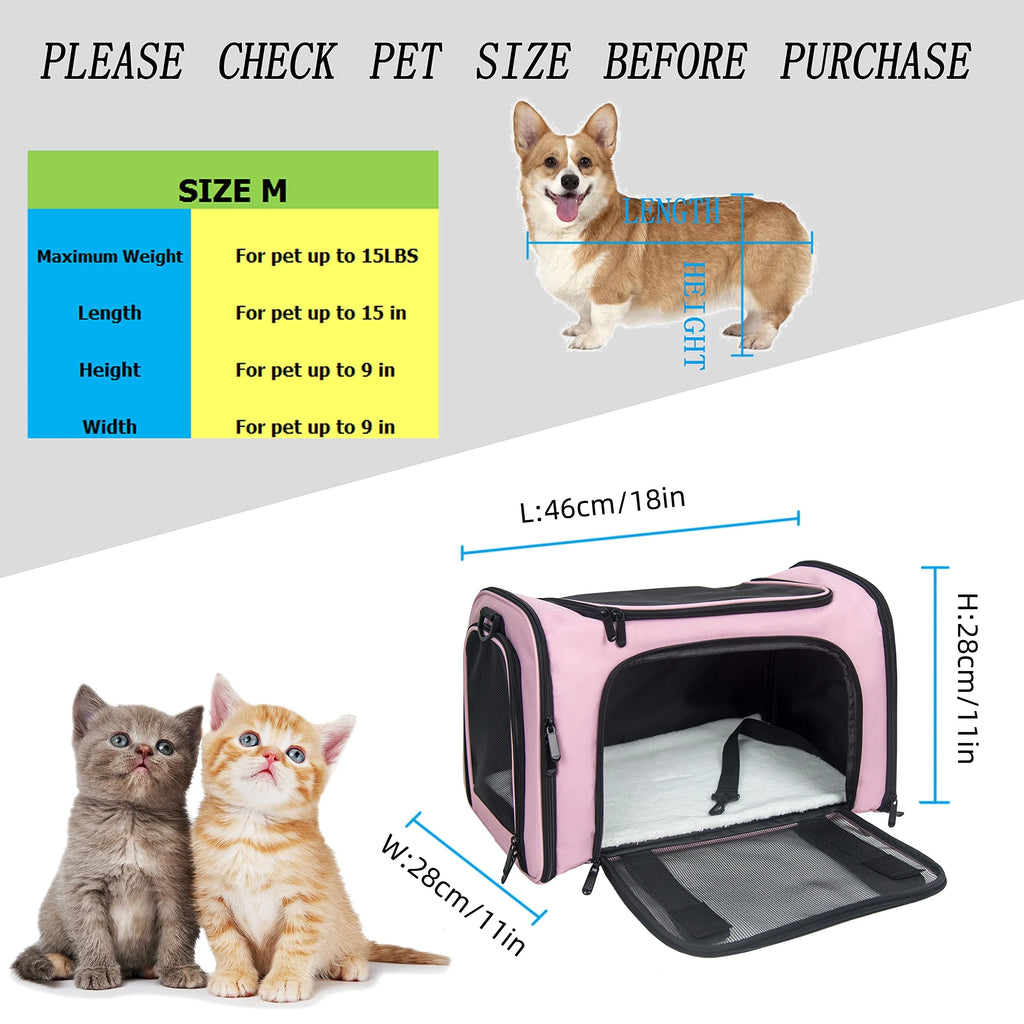 Showlu Soft-Sided Cat Carrier in nylon, TSA airline approved pet bag with mesh windows and padded shoulder strap for travel.
