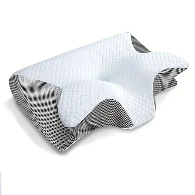 Ergonomic Tidesmit 2-in-1 memory foam pillow supporting neck and back for pain relief, shown in a neutral setting